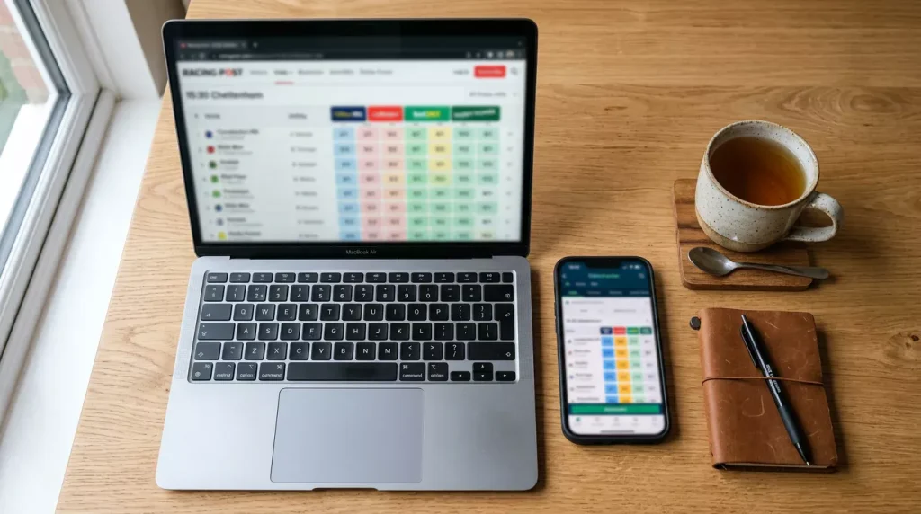 Comparison of UK horse racing betting sites showing margin analysis and feature evaluation