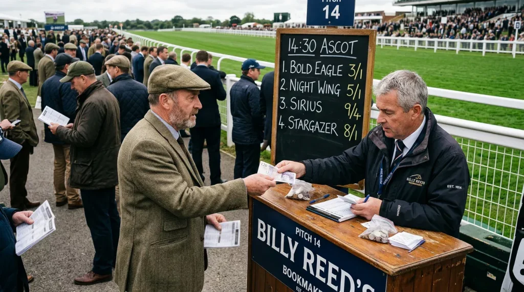Punter checking a restricted betting account notification on a mobile phone at a racecourse