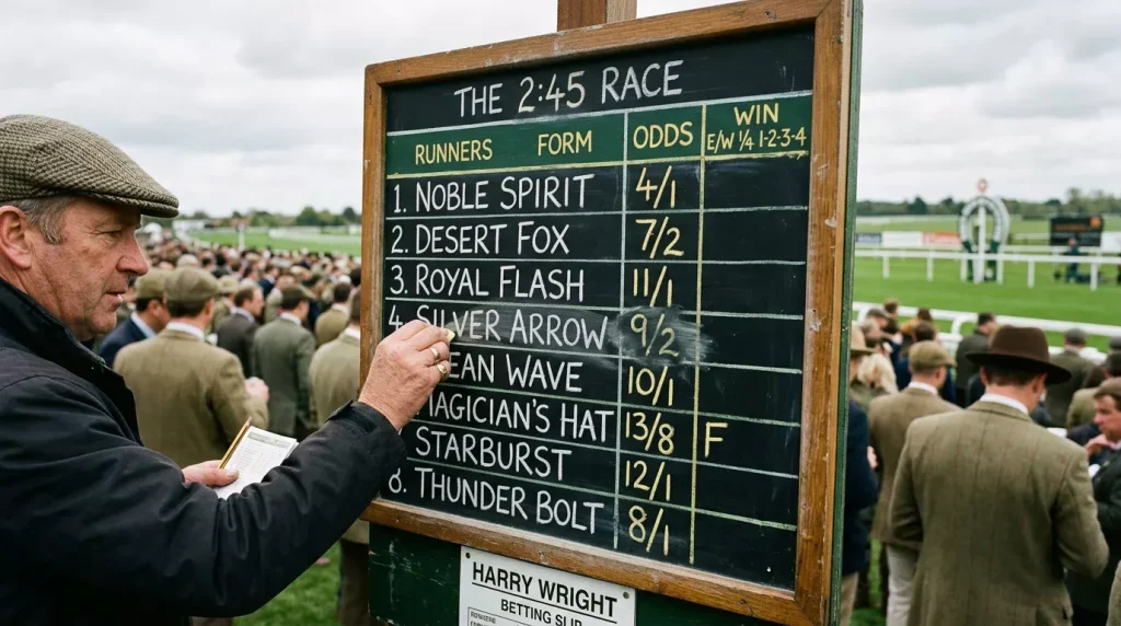 Horse racing odds comparison across multiple UK bookmakers showing price differences on the same race